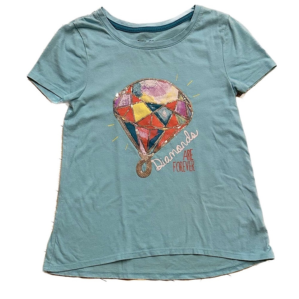 GapKids Aqua Sequined Diamonds Graphic Tee - Large 10/11